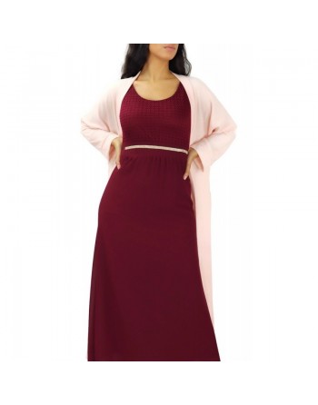 Robe longue (sans manches) à strass et dentelles - Couleur Prune 