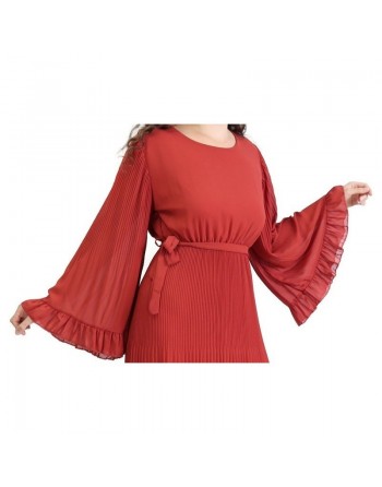 Robe longue fluide plissée avec manches évasées pour femme - Taille Standard - Couleur Brique 
