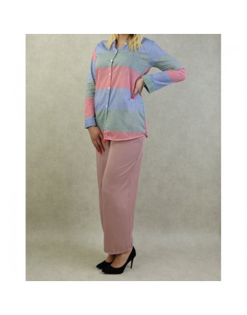 Chemise tricolore pour femme (rose, bleu, vert) 
