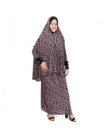 Ensemble de 2 pièces pour la prière avec motifs à fleurs sur fond couleur Noir 