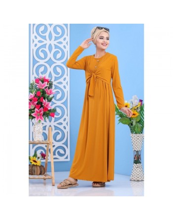 Robe décontractée style boléro pour femme - Couleur jaune moutarde 