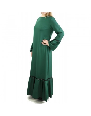 Robe longue avec dentelles et strass - Couleur vert sapin 