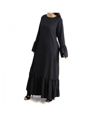 Robe longue avec dentelles et strass - Couleur noire 