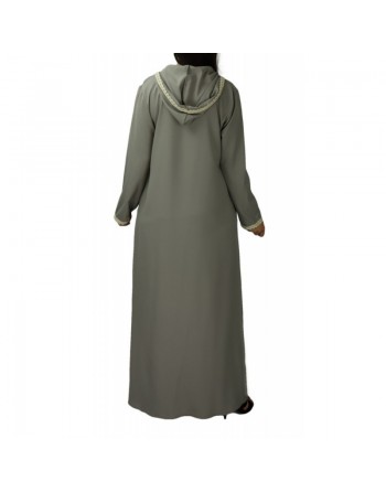 Djellaba marocaine pour femme avec dentelle et capuche - Couleur taupe clair 