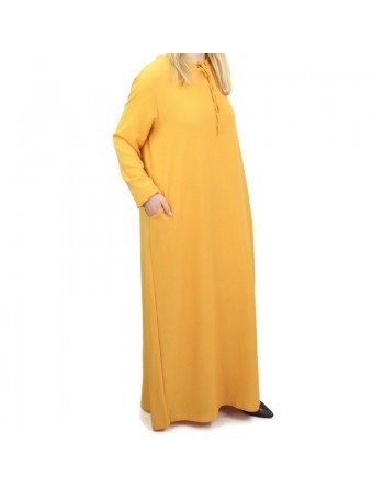 Robe simple longue fluide et évasée pour femme - Couleur jaune moutarde 
