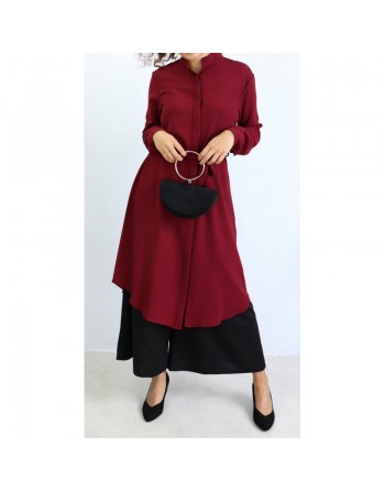 Chemise tunique longue avec ceinture couleur bordeaux 