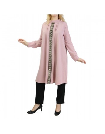 Tunique avec décoration dorée pailletée - Taille Unique - Couleur Vieux rose 