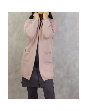 Gilet pull Star mi-long à capuche - Couleur vieux rose 