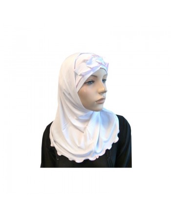 Hijab 2 pièces blanc avec ruban froncé rose clair 