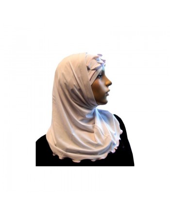 Hijab 2 pièces blanc avec ruban froncé rose clair 