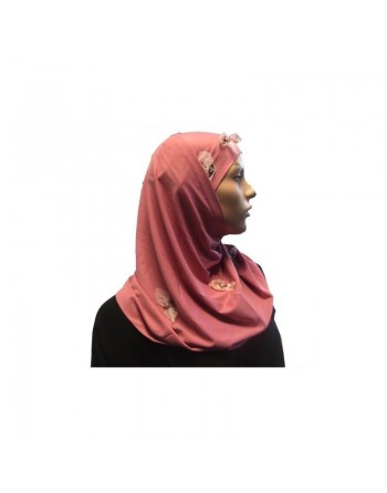 Hijab 2 pièces rose avec motifs fleuris 