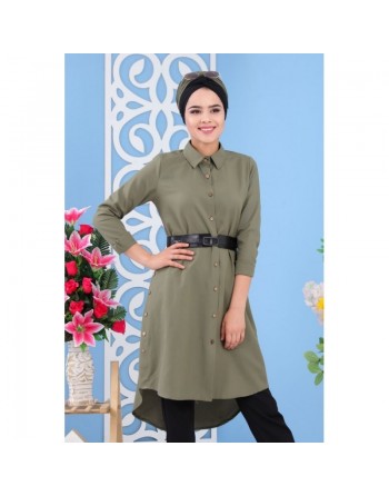 Tunique chemise longue pour femme - Couleur Kaki 