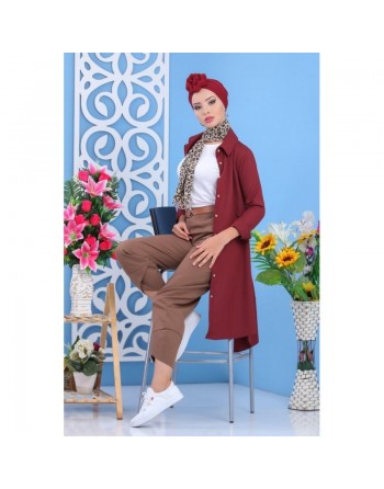 Tunique chemise longue pour femme - Couleur Bordeaux 