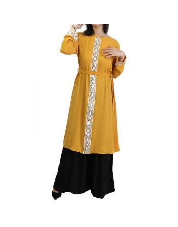 Tunique fluide à manches longues avec strass et broderies pour femme (Plusieurs couleurs disponibles) 