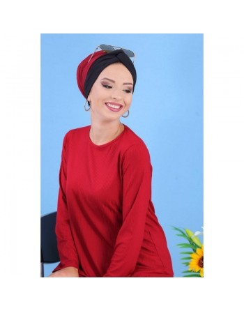Ensemble deux pièces tunique + pantalon de couleur bordeaux - Tenue décontractée pour femme 