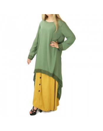 Tunique casual ample évasée avec dentelle pour femme - Couleur kaki 