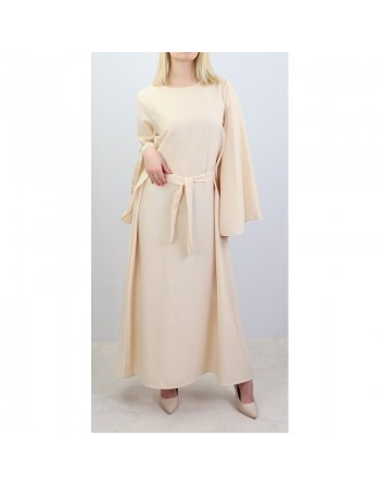 Robe manches évasées avec sa ceinture - Couleur crème 