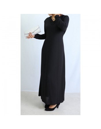 Robe Classe Maxi Longue Col V - Couleur Noire 