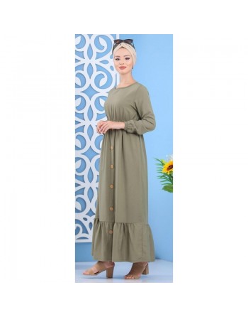 Robe longue à boutons de couleur kaki (Vêtement ample et chic pour femme) 