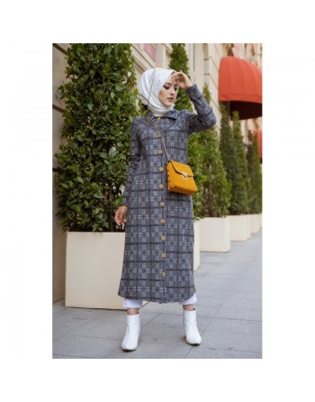 Robe-Veste longue à gros boutons - Couleur gris 