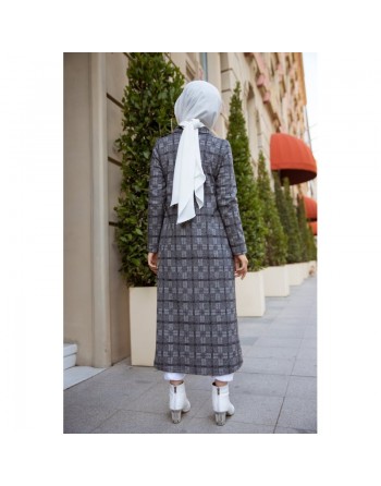 Robe-Veste longue à gros boutons - Couleur gris 
