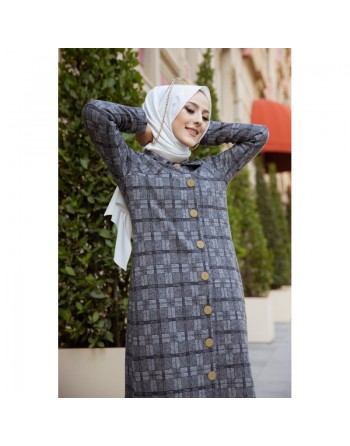 Robe-Veste longue à gros boutons - Couleur gris 