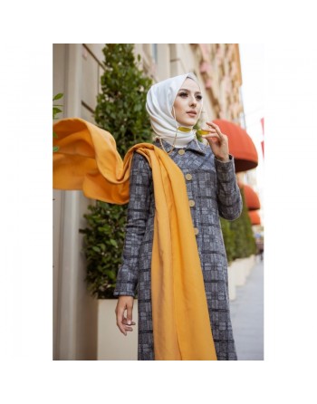 Robe-Veste longue à gros boutons - Couleur gris 