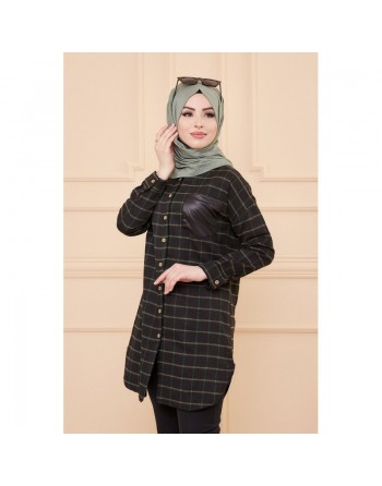Chemise longue - Tunique à rayures (Surchemise pour saison automne hiver - Vêtement Hijab France) - Couleur noir et... 