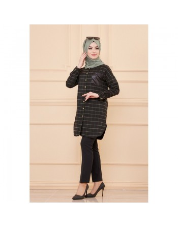 Chemise longue - Tunique à rayures (Surchemise pour saison automne hiver - Vêtement Hijab France) - Couleur noir et... 