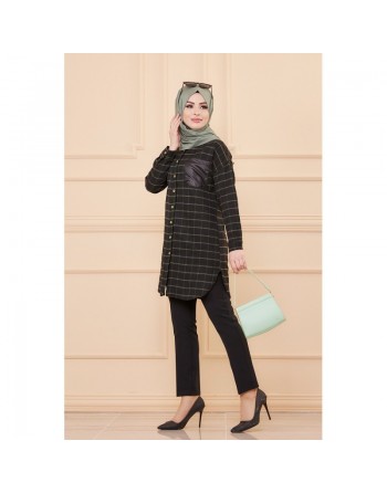 Chemise longue - Tunique à rayures (Surchemise pour saison automne hiver - Vêtement Hijab France) - Couleur noir et... 