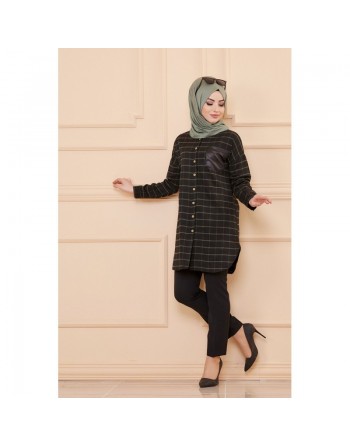 Chemise longue - Tunique à rayures (Surchemise pour saison automne hiver - Vêtement Hijab France) - Couleur noir et... 