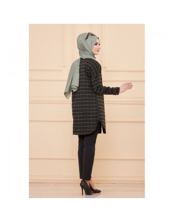 Chemise longue - Tunique à rayures (Surchemise pour saison automne hiver - Vêtement Hijab France) - Couleur noir et... 