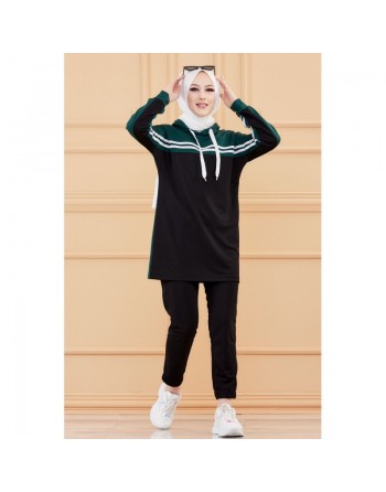 Survêtement femme (Vêtement Décontracté & Sport pour Hijab - Paris) - Couleur noir et vert émeraude 