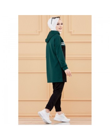 Survêtement femme (Vêtement Décontracté & Sport pour Hijab - Paris) - Couleur noir et vert émeraude 