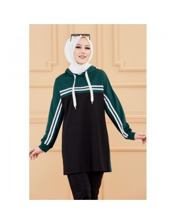 Survêtement femme (Vêtement Décontracté & Sport pour Hijab - Paris) - Couleur noir et vert émeraude 