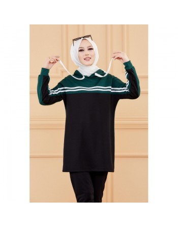 Survêtement femme (Vêtement Décontracté & Sport pour Hijab - Paris) - Couleur noir et vert émeraude 