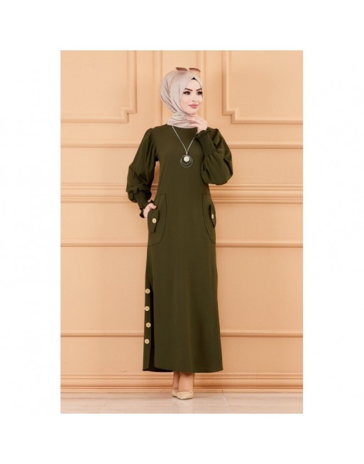 Robe boutonnée chic pour femme (Vêtement style habillé pour hijab - Boutique musulmane) - Couleur kaki Robe boutonnée chic pour femme (Vêtement style habillé pour hijab - Boutique musulmane) - Couleur kaki