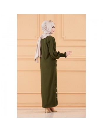 Robe boutonnée chic pour femme (Vêtement style habillé pour hijab - Boutique musulmane) - Couleur kaki 