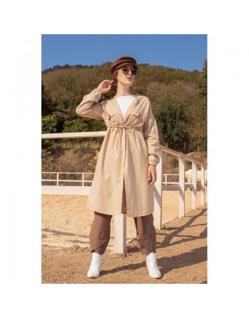 Veste-Trench à capuche pour femme - Couleur beige 
