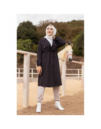 Veste-Trench à capuche pour femme (Mode musulmane) - Couleur noir 