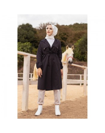 Veste-Trench à capuche pour femme (Mode musulmane) - Couleur noir 