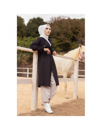 Veste-Trench à capuche pour femme (Mode musulmane) - Couleur noir 