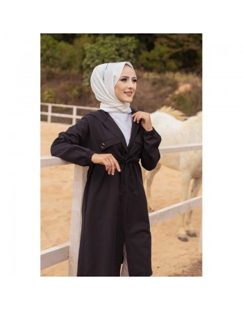 Veste-Trench à capuche pour femme (Mode musulmane) - Couleur noir 