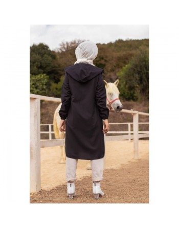 Veste-Trench à capuche pour femme (Mode musulmane) - Couleur noir 