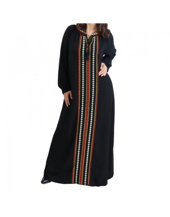 Robe Abaya brodée pour femme - Couleur Noir 