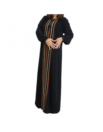 Robe Abaya brodée pour femme - Couleur Noir 