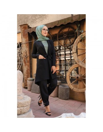 Veste mi-longue pour femme voilée (Gilet pour Hijab) - Couleur noir 