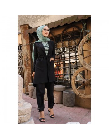 Veste mi-longue pour femme voilée (Gilet pour Hijab) - Couleur noir 