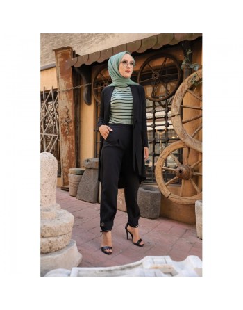 Veste mi-longue pour femme voilée (Gilet pour Hijab) - Couleur noir 