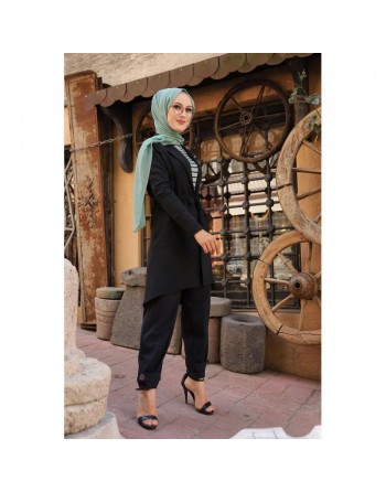 Veste mi-longue pour femme voilée (Gilet pour Hijab) - Couleur noir 
